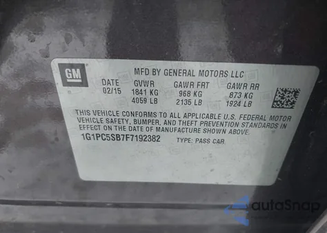 2015 Chevrolet Cruze 1Lt Auto from USA, damaged, VIN 1G1PC5SB7F7192382